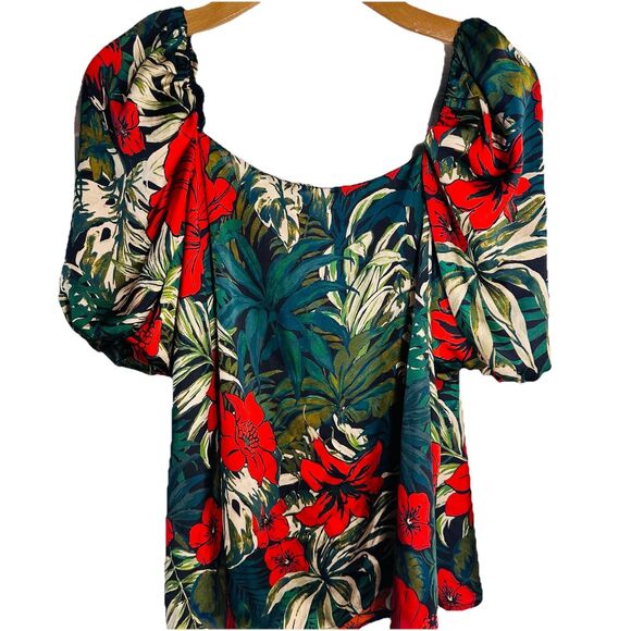 Zara Blouse Top Women's SZ S Floral Print Tropical Puff Sle Festival Chic Boho - Picture 6 of 10